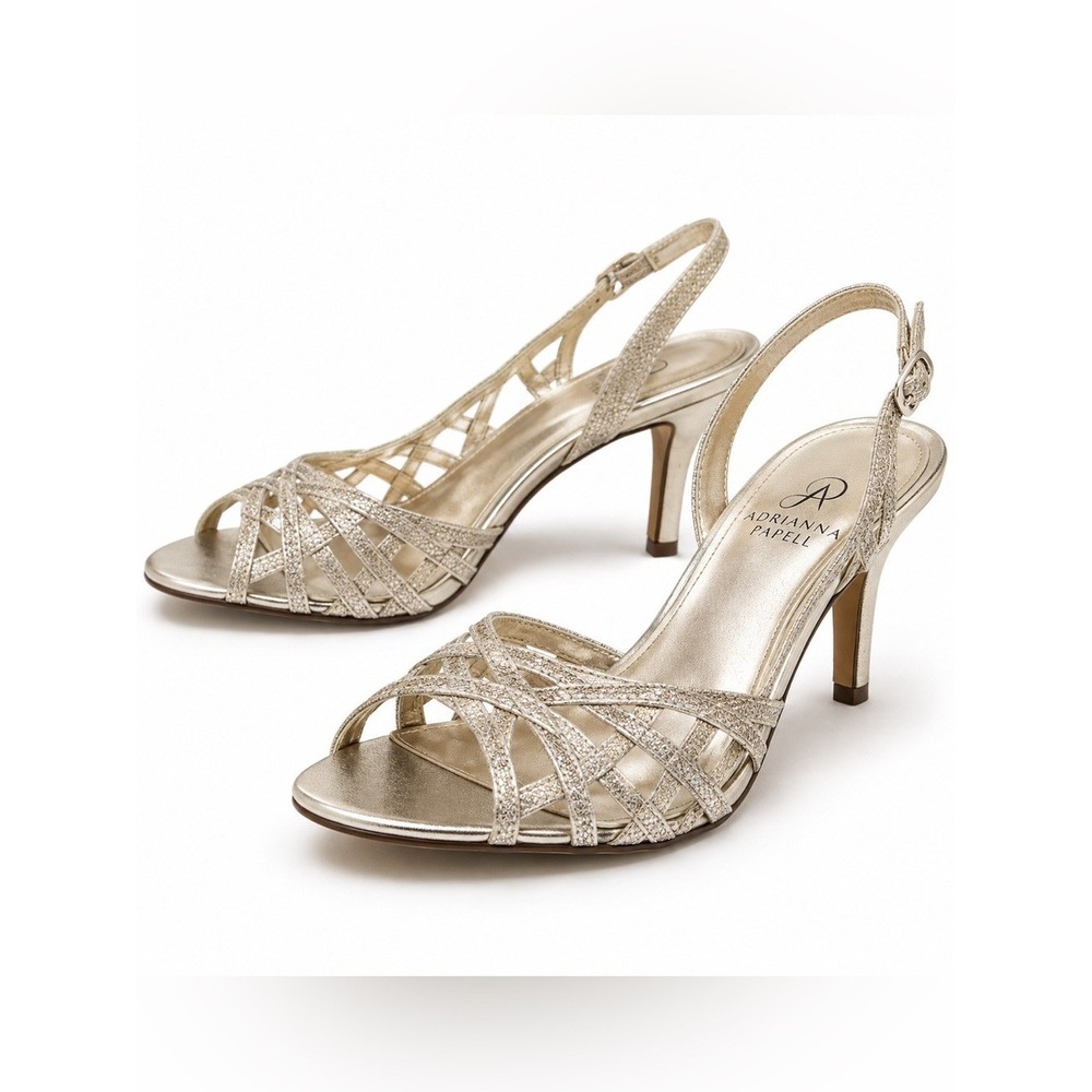 Adrianna Papell Champagne Metallic Strappy Heels 8.5 Bridal Evening
